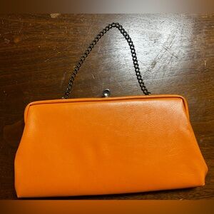 Vintage 60s Orange Clutch with Gold Chain